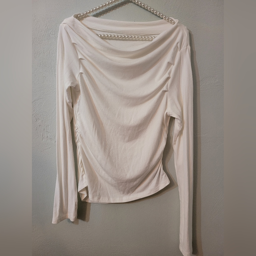 Cider Off-White Draped Long Sleeve Top